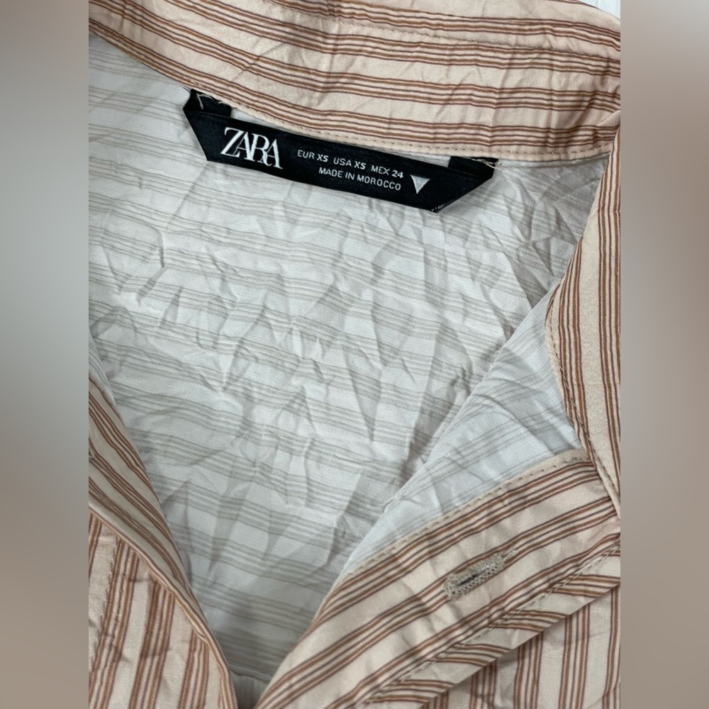 Zara Oversized Button Down Shirt Wrinkle Style Tan Apricot Striped Women’s‎ XS - Picture 10 of 16